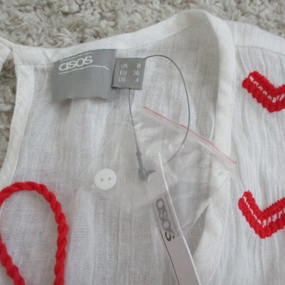 ASOS Embroidered Smock Top white size 4 sheer - Picture 3 of 16